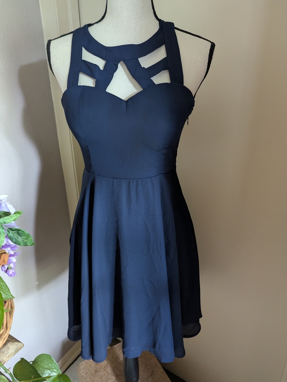 Windsor navy Cutout Fit-and-Flare Dress - Sleeveless